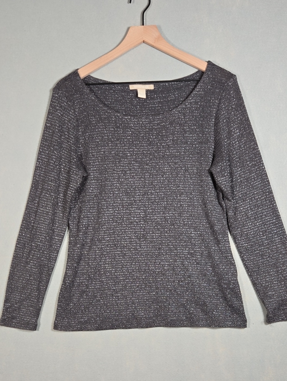 Banana Republic Women's Long-Sleeve Scoop Neck Top With Metallic Stripes Large